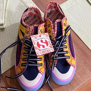 Superga Colorblock High-Top Sneakers - Navy, Yellow & Pink